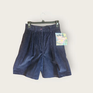 Kyoto Kasuals NWT VTG Navy Blue Corduroy High Waisted Pleated Shorts Womens Sz 7